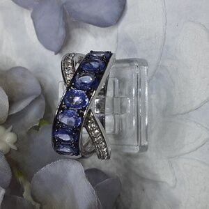 925 Genuine Tanzanite And White Zircon Ring.